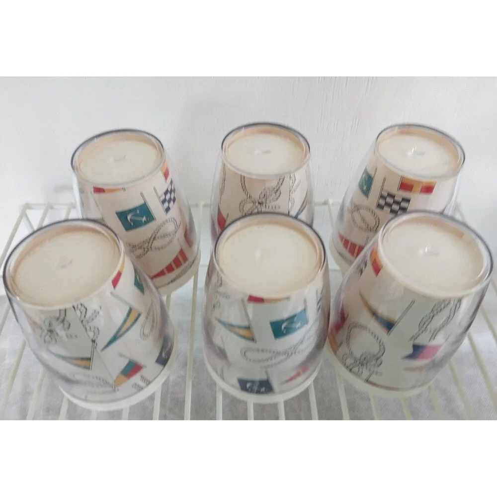 1960s Nautical Theme Insulated Plastic Cups Boat Flags & Knots set of 6